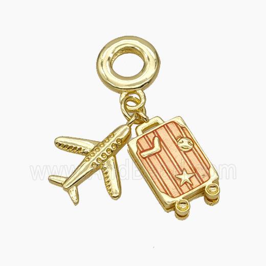 Copper Airplane Travel Box Pendant Painted Gold Plated