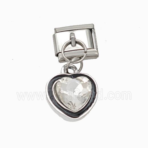 Raw Stainless Steel Element For Module Bracelet With Copper Heart Pendant Pave Crystal Platinum Pla