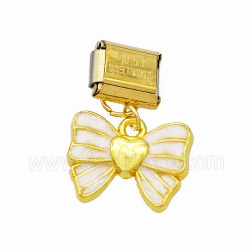 Stainless Steel Element For Module Bracelet With Copper Butterfly Pendant White Enamel Gold Plated