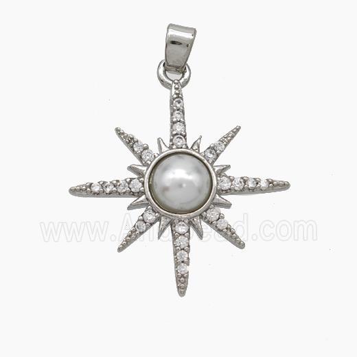 Copper Sun Pendant Pave Pearlized Resin Zirconia Platinum Plated