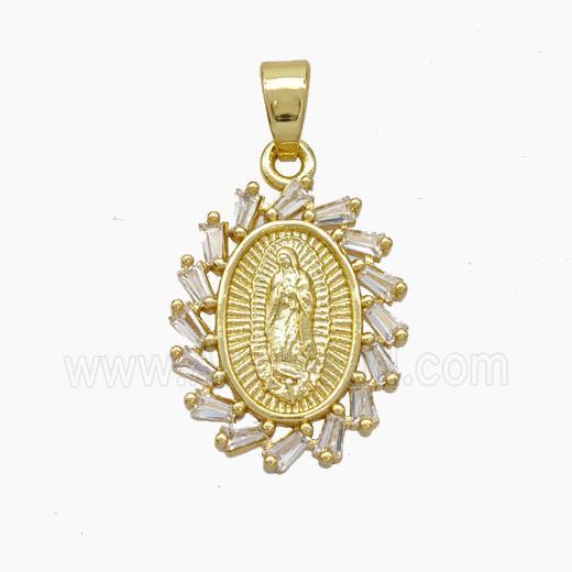 Jesus Charms Copper Pendant Pave Zirconia Gold Plated