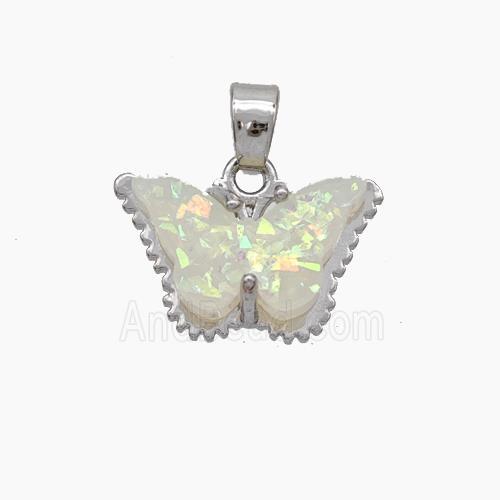 Copper Butterfly Pendant Pave Fire Opal Platinum Plated