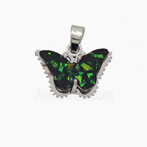 Copper Butterfly Pendant Pave Black Fire Opal Platinum Plated