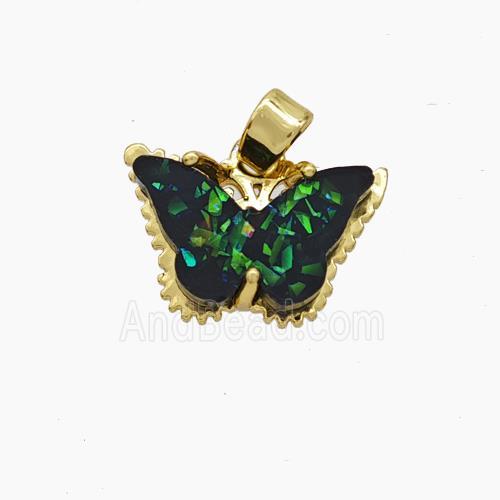 Copper Butterfly Pendant Pave Black Fire Opal Gold Plated