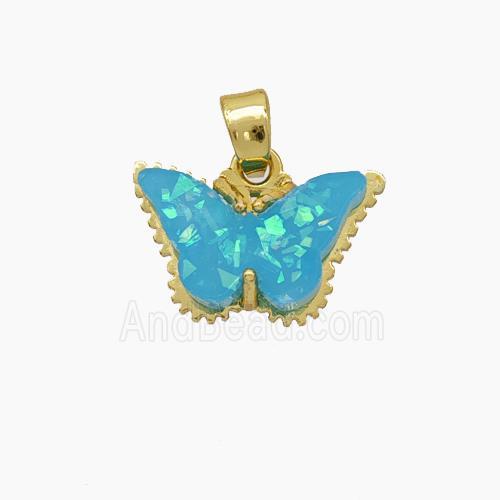 Copper Butterfly Pendant Pave Aqua Fire Opal Gold Plated