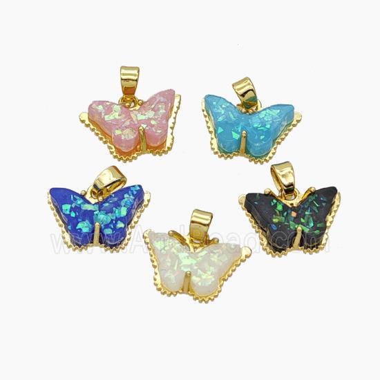 Copper Butterfly Pendant Pave Fire Opal Gold Plated Mixed