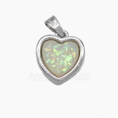 Copper Heart Pendant Pave Fire Opal Platinum Plated