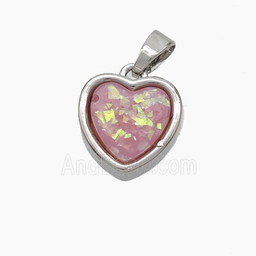 Copper Heart Pendant Pave Pink Fire Opal Platinum Plated