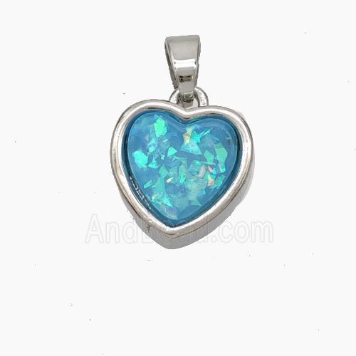 Copper Heart Pendant Pave Aqua Fire Opal Platinum Plated
