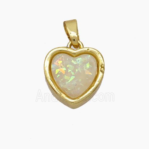 Copper Heart Pendant Pave Fire Opal Gold Plated