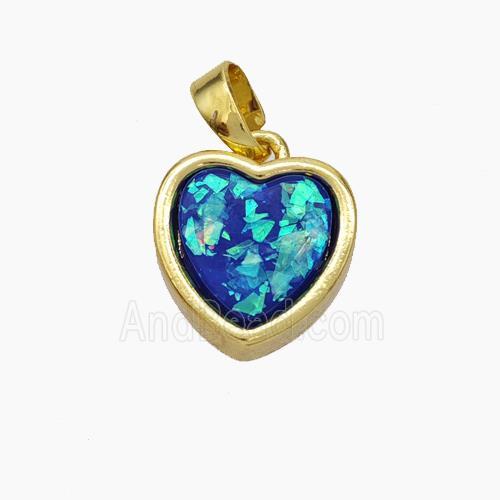 Copper Heart Pendant Pave Blue Fire Opal Gold Plated