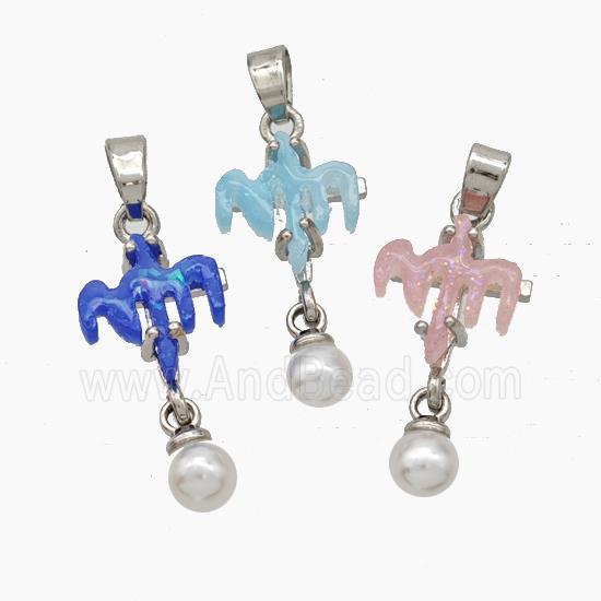 Copper Cross Pendant Pave Acrylic Platinum Plated Mixed