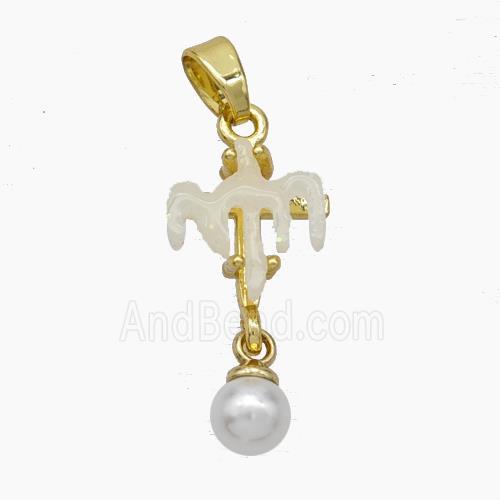 Copper Cross Pendant Pave Acrylic Gold Plated