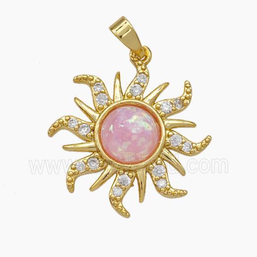 Copper Sun Pendant Pave Pink Fire Opal Zirconia Gold Plated