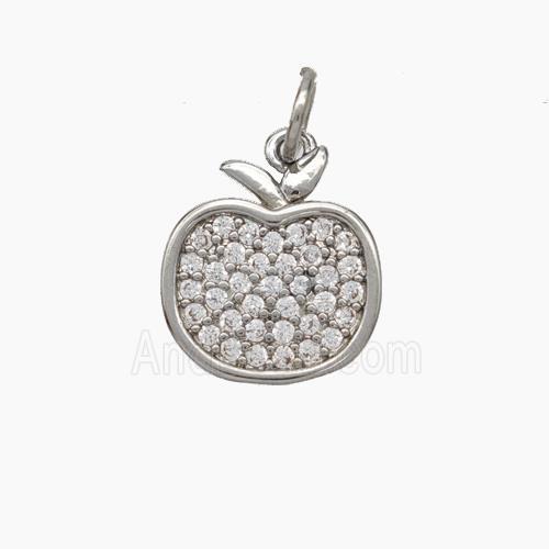 Copper Apple Pendant Pave Zirconia Platinum Plated