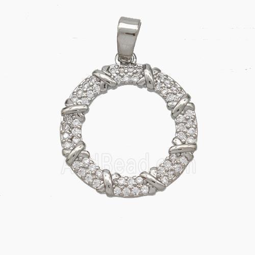 Copper Circle Pendant Pave Zirconia Platinum Plated