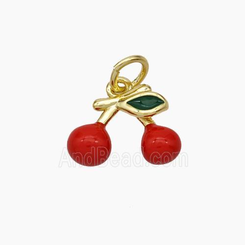 Copper Cherry Pendant Red Enamel Gold Plated