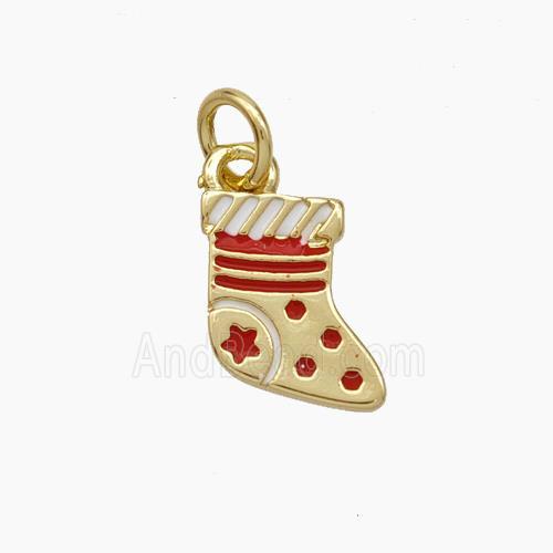 Christmas Stocking Charms Copper Pendant Enamel Gold Plated