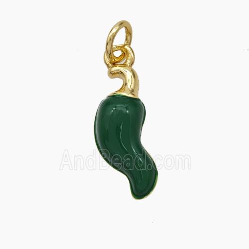 Copper Chili Pendant Green Enamel Gold Plated