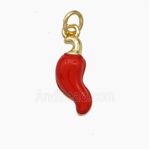 Copper Chili Pendant Red Enamel Gold Plated