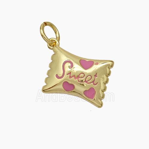 Sweet Candy Copper Pendant Pink Enamel Gold Plated