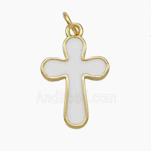 Copper Cross Pendant White Enamel Gold Plated