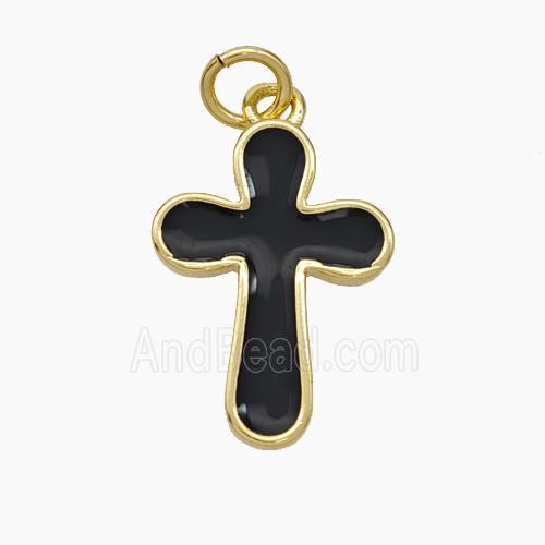 Copper Cross Pendant Black Enamel Gold Plated
