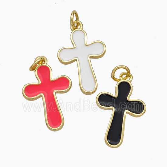 Copper Cross Pendant Enamel Gold Plated Mixed