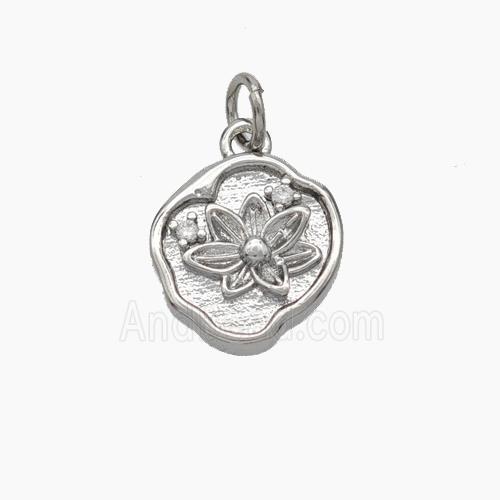 Copper Flower Pendant Pave Zirconia Platinum Plated