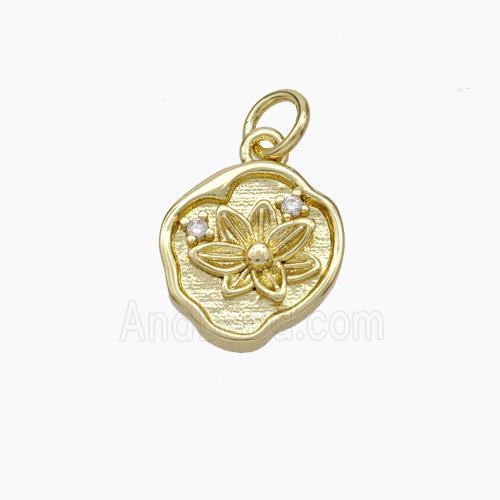 Copper Flower Pendant Pave Zirconia Gold Plated