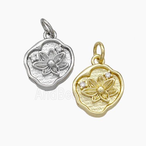 Copper Flower Pendant Pave Zirconia Mixed