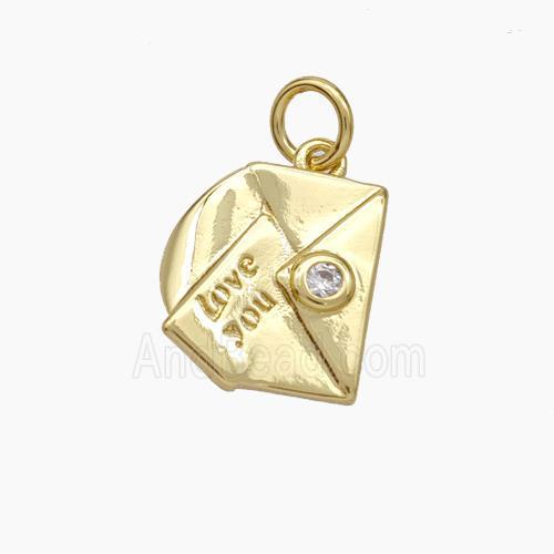 Envelope Love You Copper Pendant Pave Zirconia Gold Plated