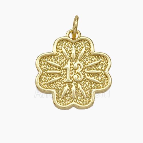 Lucky 13 Clover Charms Copper Pendant Gold Plated