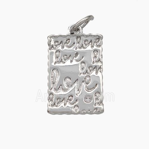 Love Charms Copper Rectangle Pendant Platinum Plated