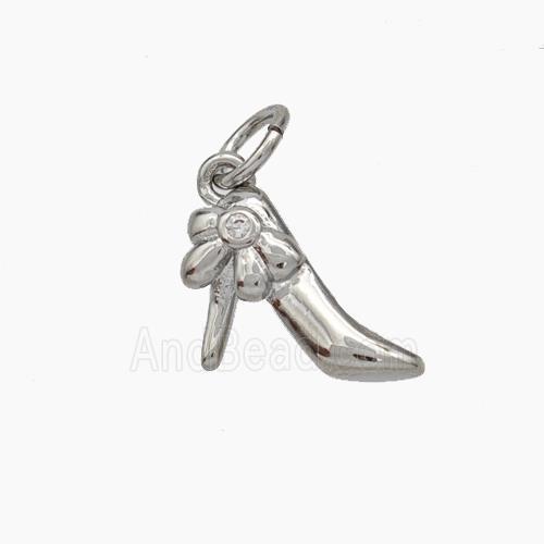 High Heel Charms Copper Shoe Pendant Pave Zirconia Platinum Plated