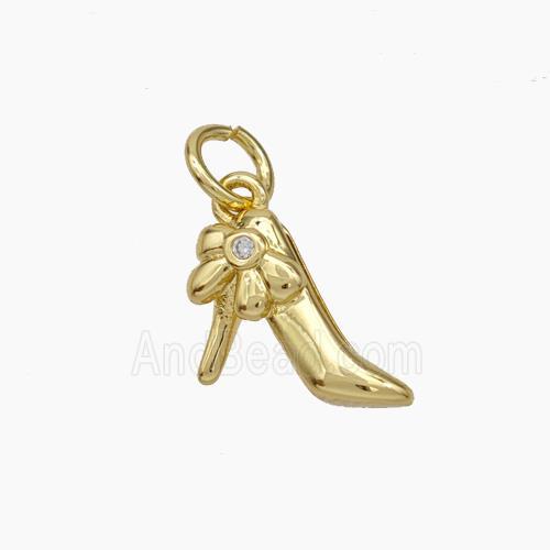 High Heel Charms Copper Shoe Pendant Pave Zirconia Gold Plated