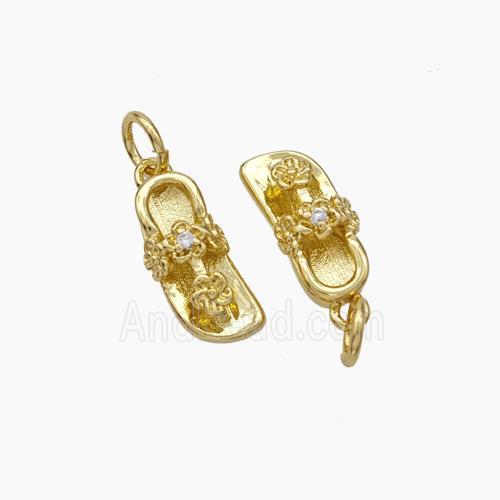 Flip-flops Charms Copper Shoe Pendant Pave Zirconia Gold Plated