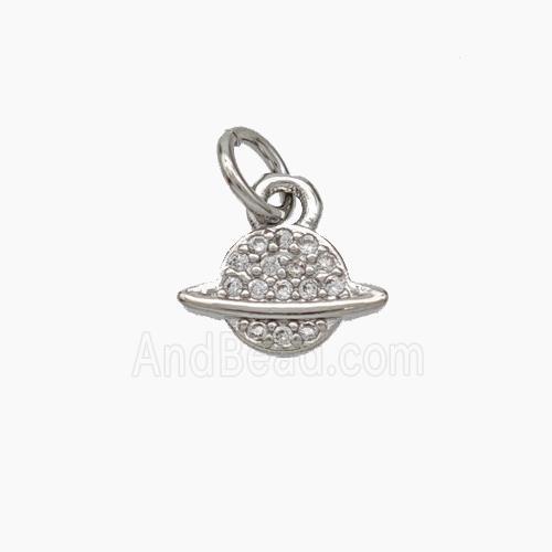 Copper Planet Pendant Pave Zirconia Platinum Plated