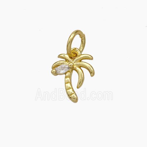 Coconut Palm Charms Copper Tree Pendant Pave Zirconia Gold Plated