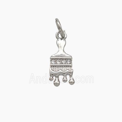 Paint Brush Charms Copper Pendant Pave Zirconia Platinum Plated
