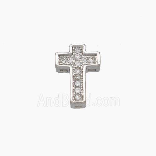 Copper Cross Beads Micropave Zirconia Platinum Plated