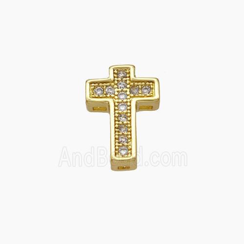 Copper Cross Beads Micropave Zirconia Gold Plated