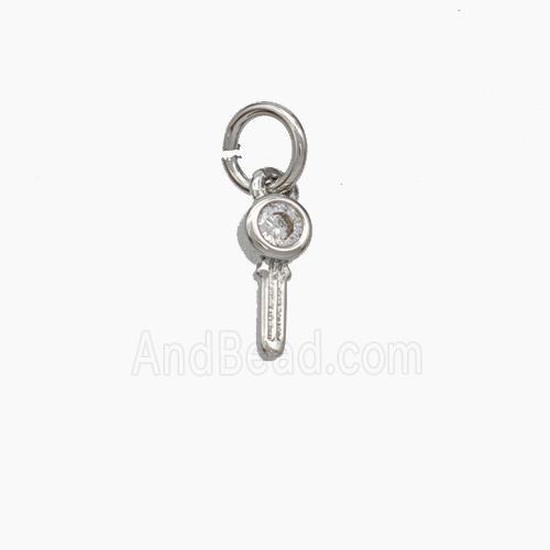 Copper Key Pendant Pave Zirconia Platinum Plated