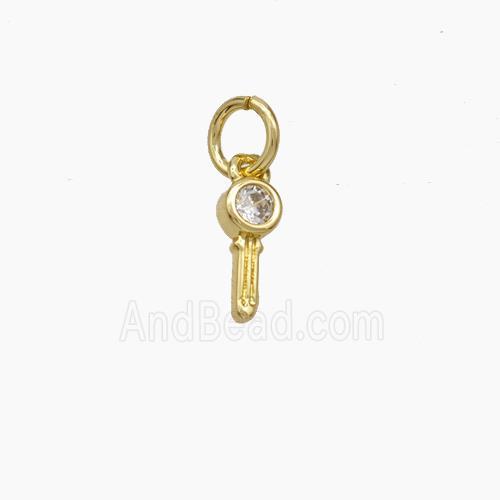 Copper Key Pendant Pave Zirconia Gold Plated