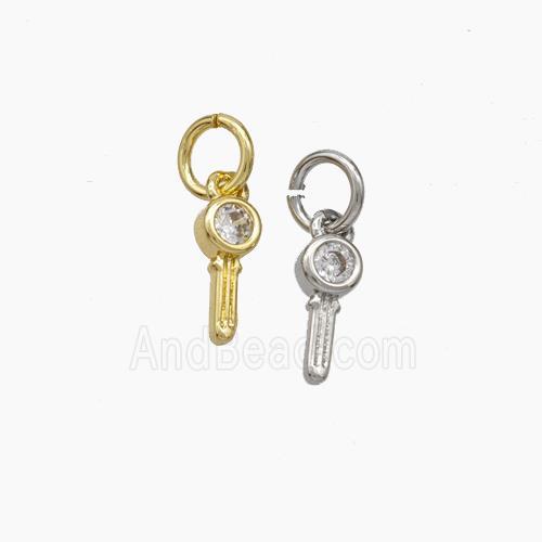 Copper Key Pendant Pave Zirconia Mixed