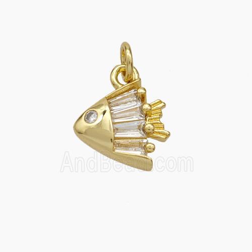Copper Fish Pendant Pave Zirconia Gold Plated