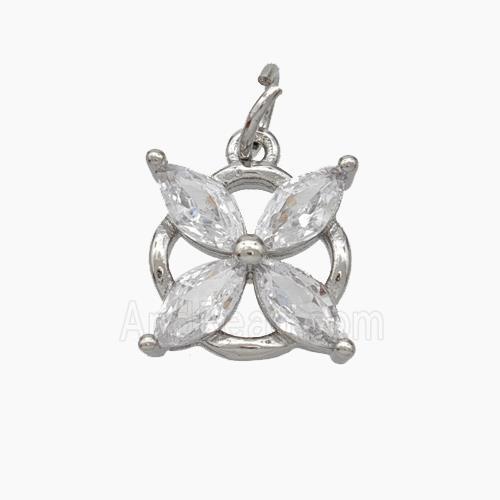 Copper Flower Pendant Pave Zirconia Platinum Plated