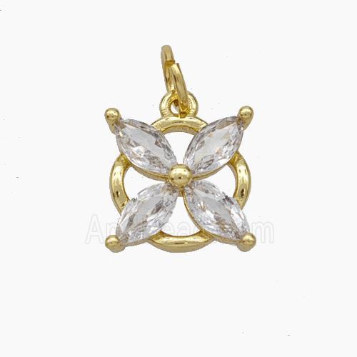 Copper Flower Pendant Pave Zirconia Gold Plated