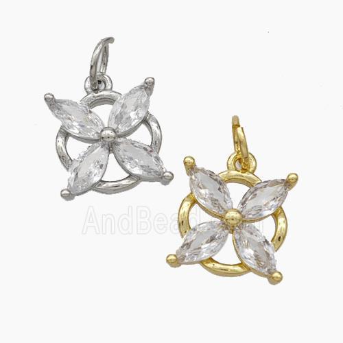 Copper Flower Pendant Pave Zirconia Mixed