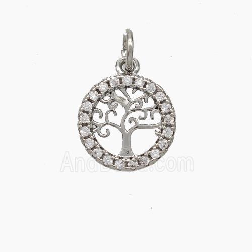 Tree Of Life Copper Pendant Micropave Zirconia Platinum Plated